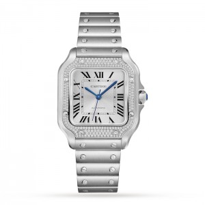 Cartier Santos Damen-Automatikuhr aus weißem Edelstahl W4SA0005