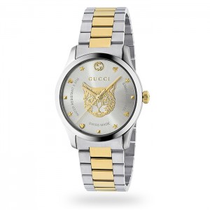 GG G-Timeless Unisex-Armbanduhr YA1264074 aus Silber, Edelstahl und PVD-Gelbgold