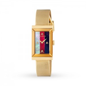Uhr YA147410 aus GG mit G-Rahmen für Damen, Quarz, Edelstahl und Gelbgold mit PVD-Beschichtung