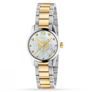 GG G-Timeless Damen-Armbanduhr YA1265012 aus weißem Edelstahl und PVD-Gelbgold