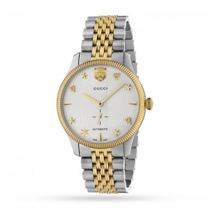 GG G-Timeless Herren-Armbanduhr YA126356 aus weißem Edelstahl und PVD-Gelbgold