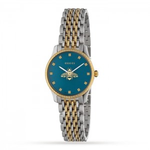 GG G-Timeless Damen Quarz Blau Edelstahl & Gelbgold PVD Uhr YA1265029
