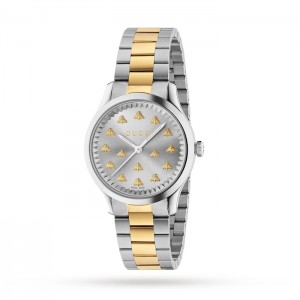 GG G-Timeless Damen Quarz Silber Edelstahl & 18K Gelbgold Uhr YA1265032