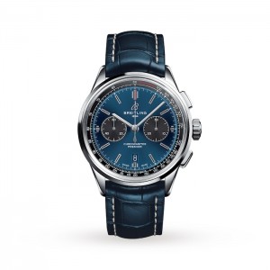 Breitling Premier Herren Automatik Blau Krokodil Uhr AB0118A61C1P1