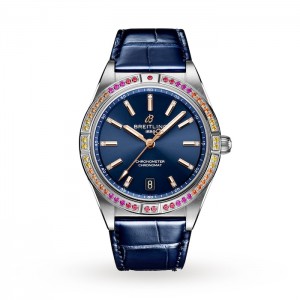Breitling Chronomat Damen Automatik Blau Alligator Uhr A10380611C1P1