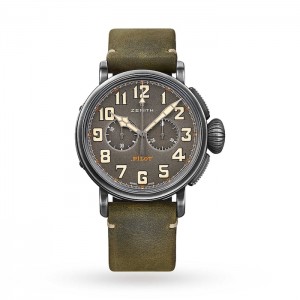 Zenith Pilot Men Automatic Green Leather Watch 112430406921C773