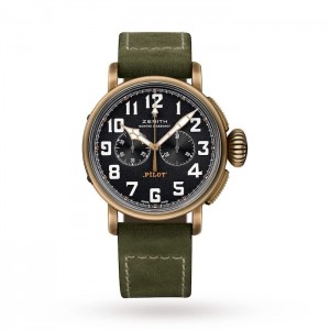 Zenith Pilot Men Automatic Black Leather Watch 29.2430.4069/21.C800