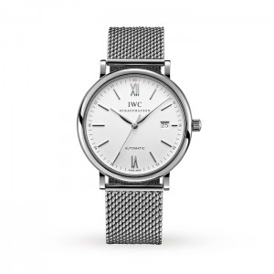 IWC Portofino Herren Automatik Silber Milanaise Mesh Armband Uhr IW356505