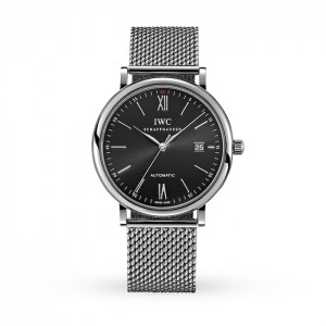IWC Portofino Herren Automatik Schwarz Milanaise Mesh Armband Uhr IW356506
